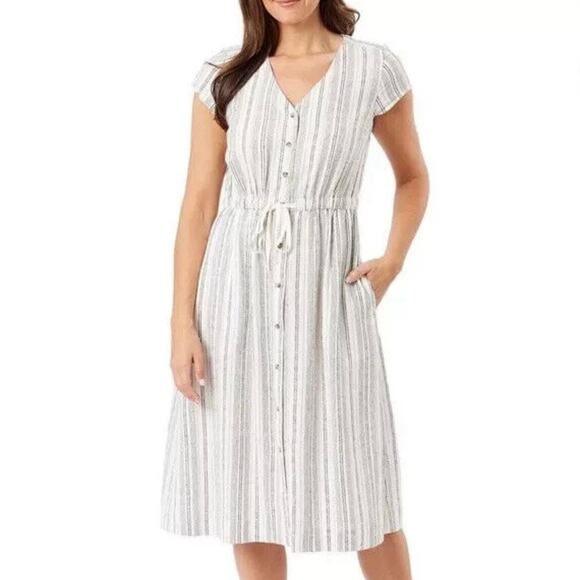 Briggs Dress 2X Linen Midi Pockets Buttons Stretch Lagenlook Coastal Beachy - Picture 1 of 16